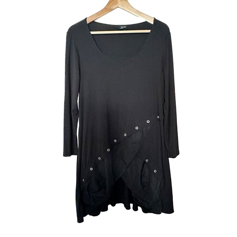 Sun Kim Women's Asymmetrical Tunic Top With Grommet Detail Size S Black Modal/Sp